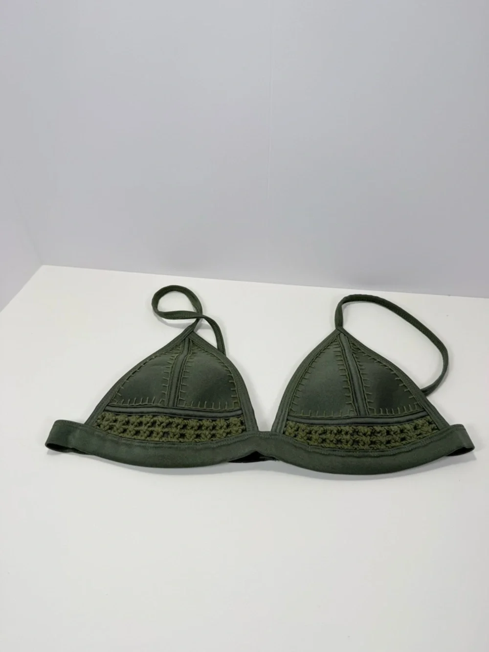 triangl swimwear Olive Green Crochet Triangle Bikini Top